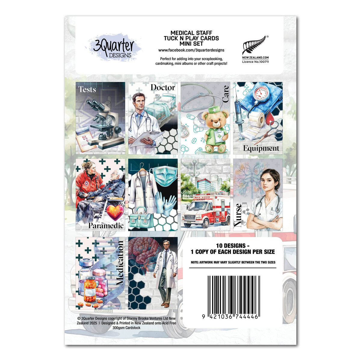 Cartes Mini Tuck N Play pour personnel médical, motifs 3 Quarter Designs
