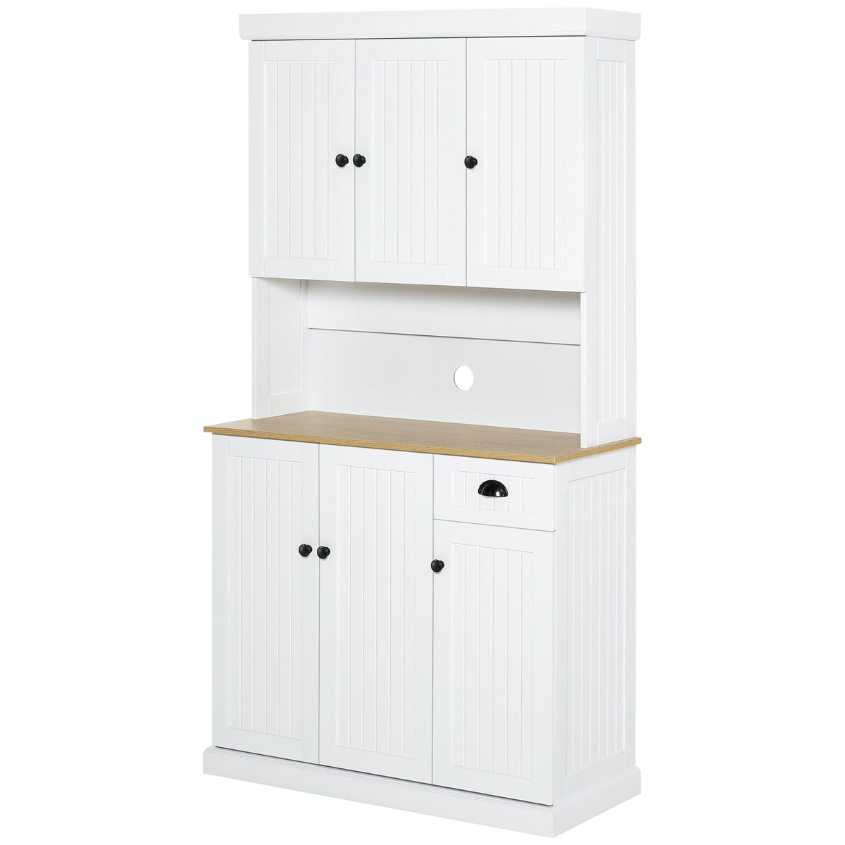 Armoire de rangement de cuisine Denver 180 cm avec huche - Blanc/Chêne