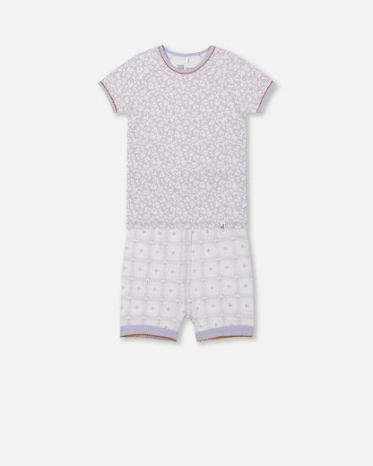 Organic Cotton Two Piece Pajama Set Lilac Printed Little Flowers