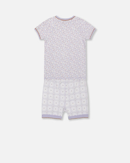 Organic Cotton Two Piece Pajama Set Lilac Printed Little Flowers