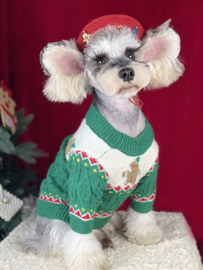 Gingerbread Christmas Dog Sweater – Holiday Knit Winter Outfit for Dogs