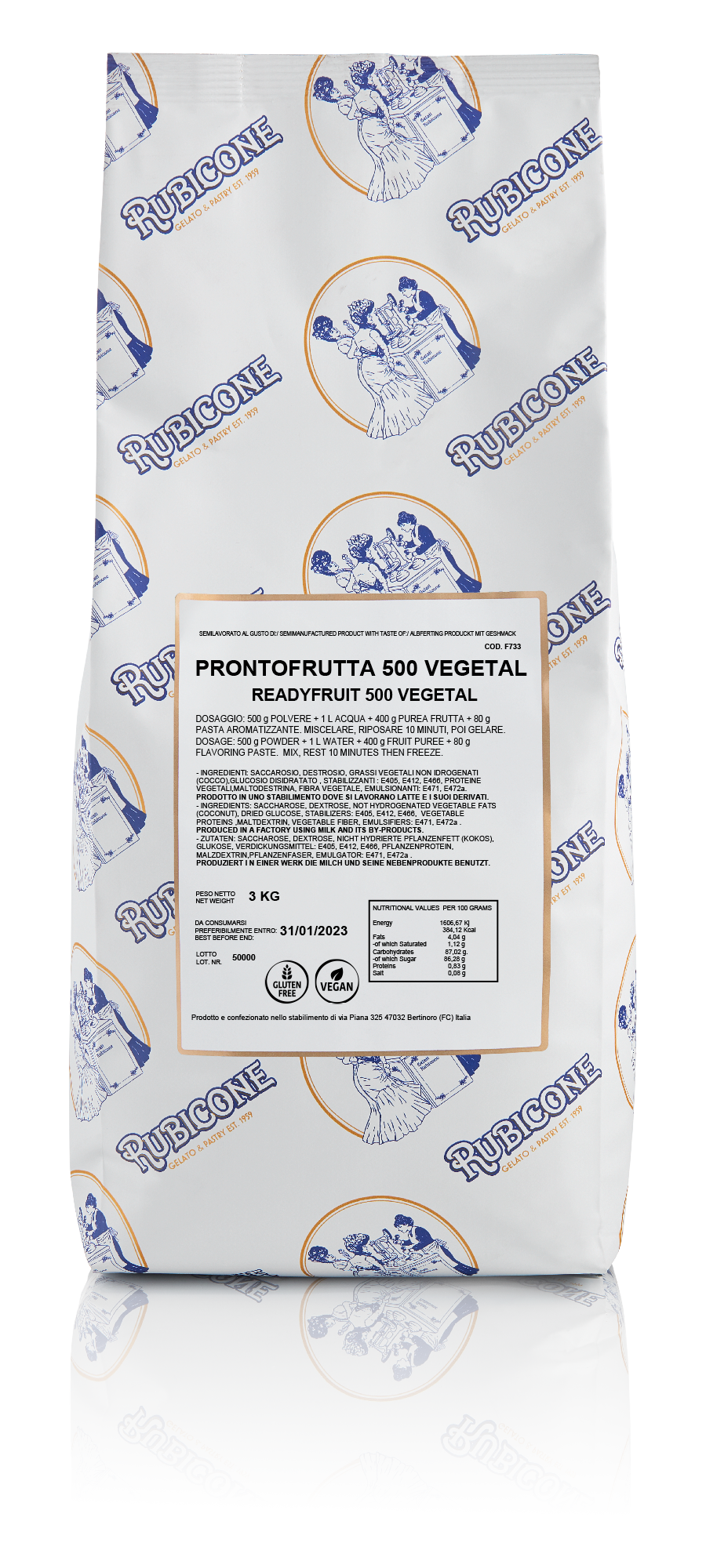Ready Fruit 500 Végétal - Base de Gelato aux Fruits - Caisse de 4 sacs de 3 KG - Rubicone Canada - Livraison Gratuite au Canada pour les Commandes de Plus de 199 CAD