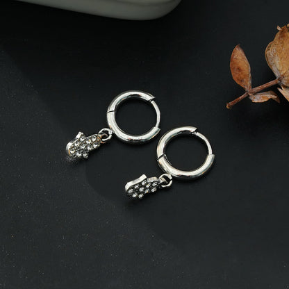 FATIMA White Gold (Silver Toned): Pavé Zirconia (CZ) Mini Hoop Earrings with Hamsa Hand Charm – A Perfect Blend of Style and Protection