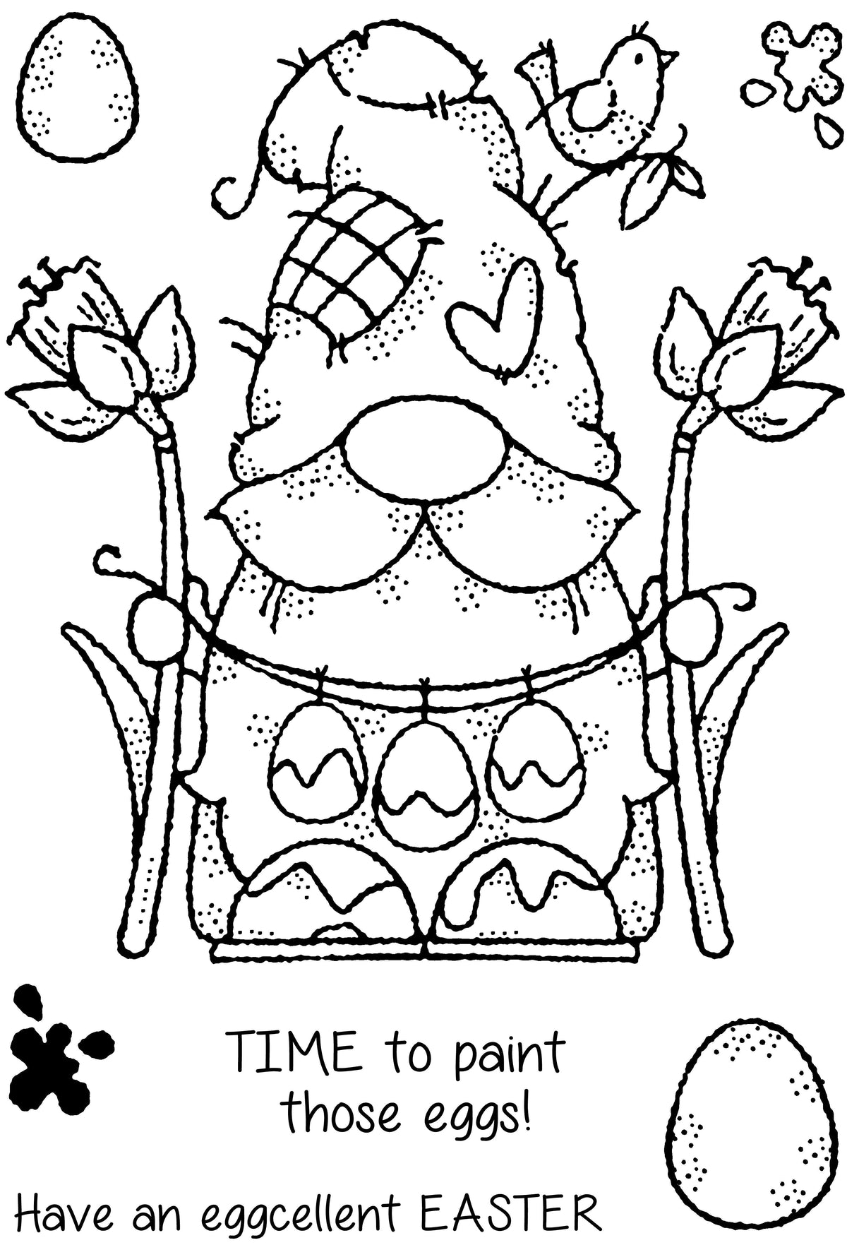 Tampon Woodware Clear Singles « Gnome peinture d'œufs » 4 po x 6 po