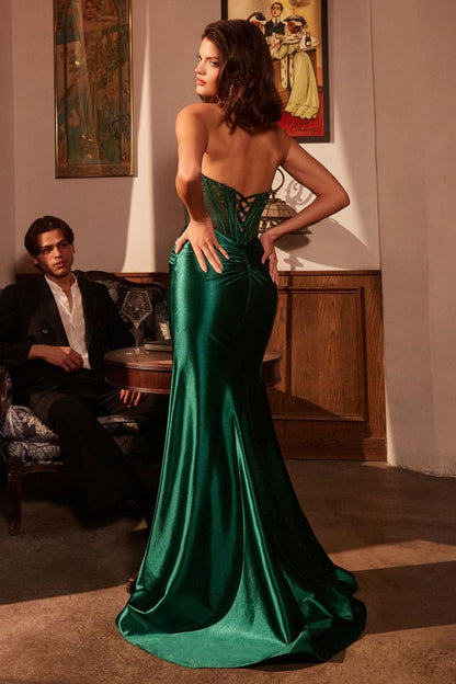STRAPLESS SATIN CORSET DRESS