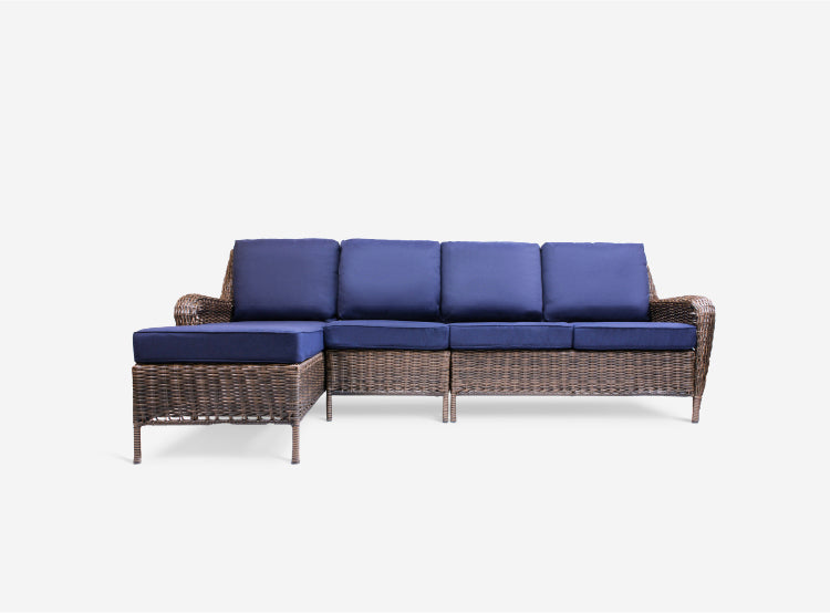 Sectionnel d'extérieur Cambridge en osier 5 pièces avec chaise longue à accoudoir gauche