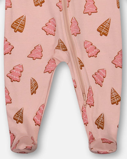 Organic Cotton One Piece Pajama Pink Christmas Cookies