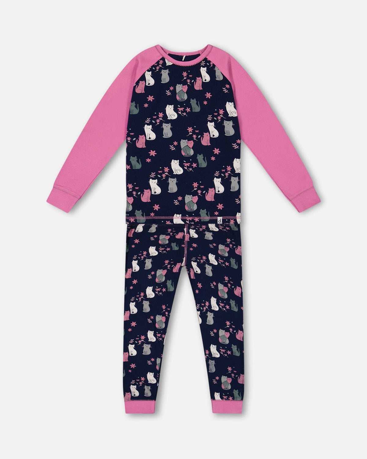 Ensemble de pyjama deux pièces en coton biologique, imprimé chats marine
