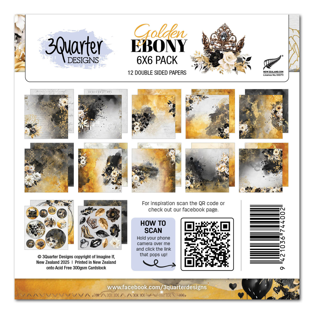 Lot de papiers Golden Ebony 6x6 de 3Quarter Designs
