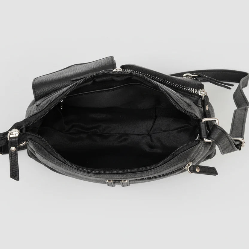 Greenwood Leather Multi-Pocket Crossbody Bag. Premium Pebbled Leather Handbag