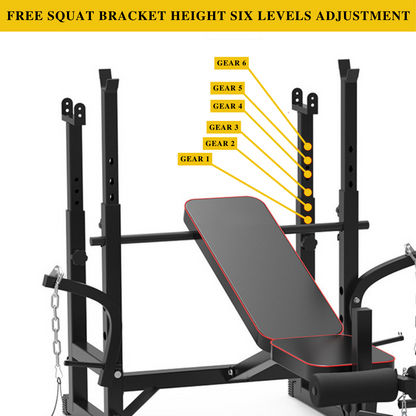 Banc de musculation réglable avec poulie de traction, pupitre à biceps et support pour barre ST6655