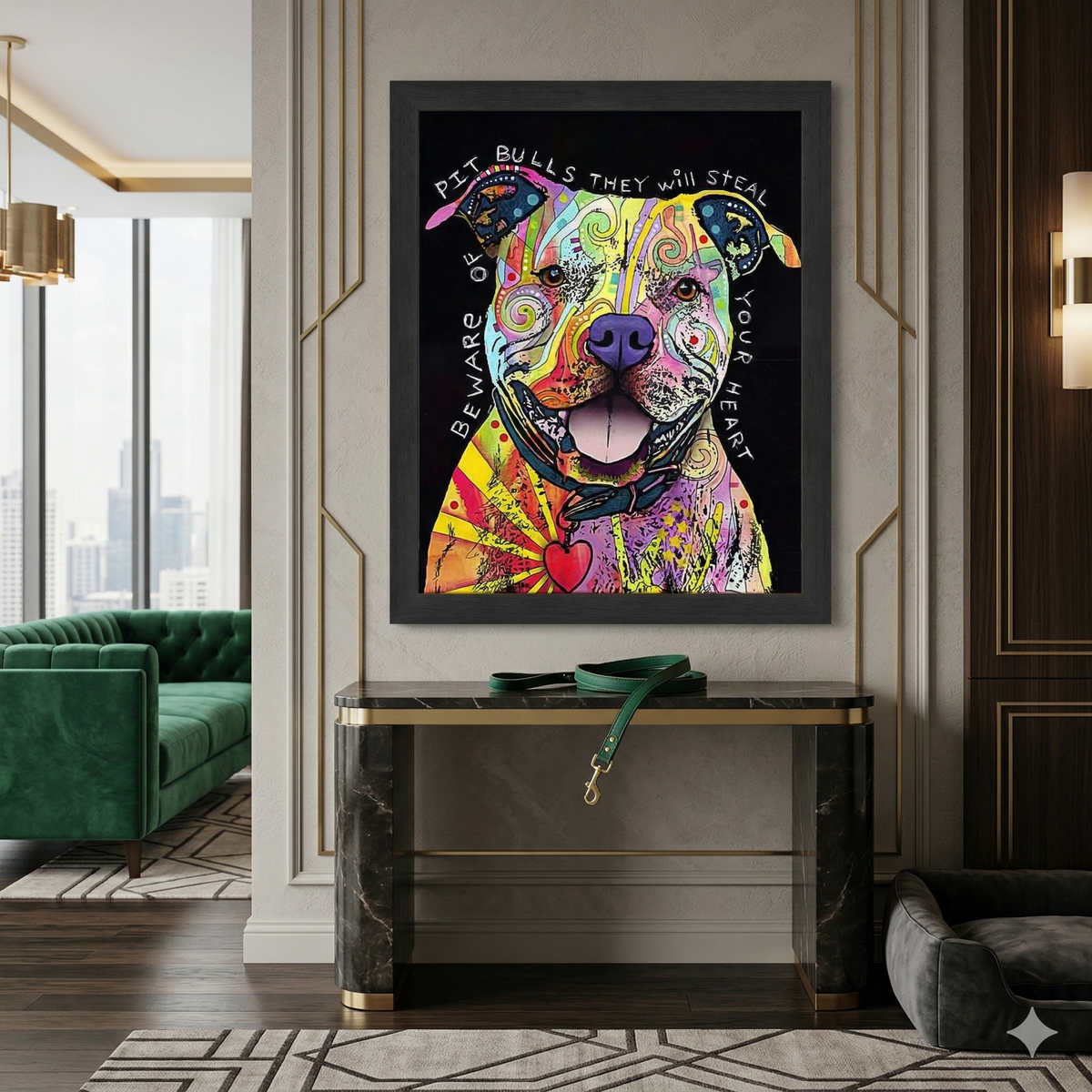 Love and a Dog Colorful Pop Art Framed Wall Decor (33.5x23.5)