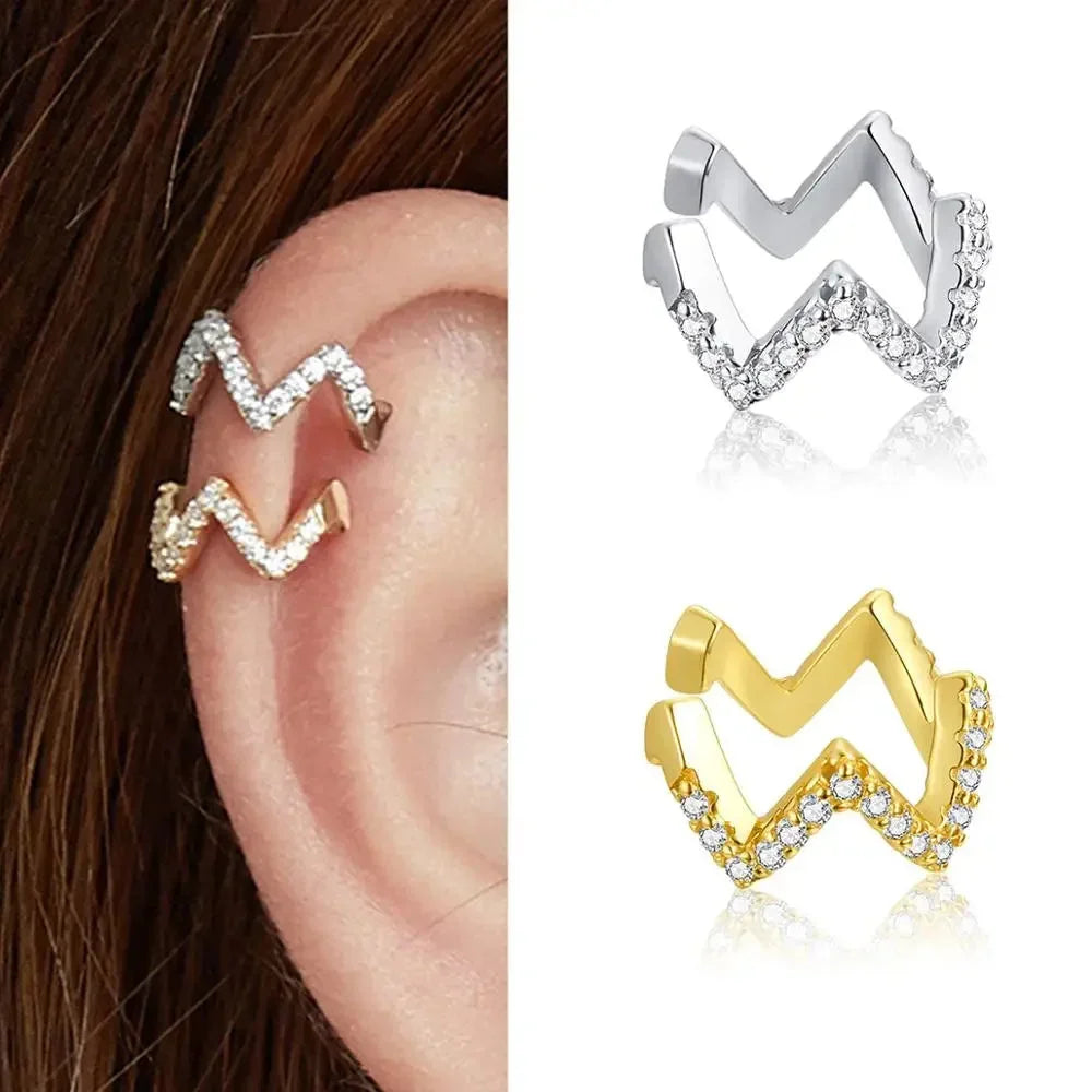 Manchette d'oreille en argent sterling 925 - Boucles d'oreilles clip élégantes couleur or pour femmes