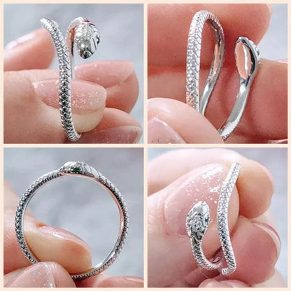 Bague Serpent Réglable en Argent Sterling 925 avec Zircon Vert - Bijou Fantaisie Disponible en 4 Couleurs