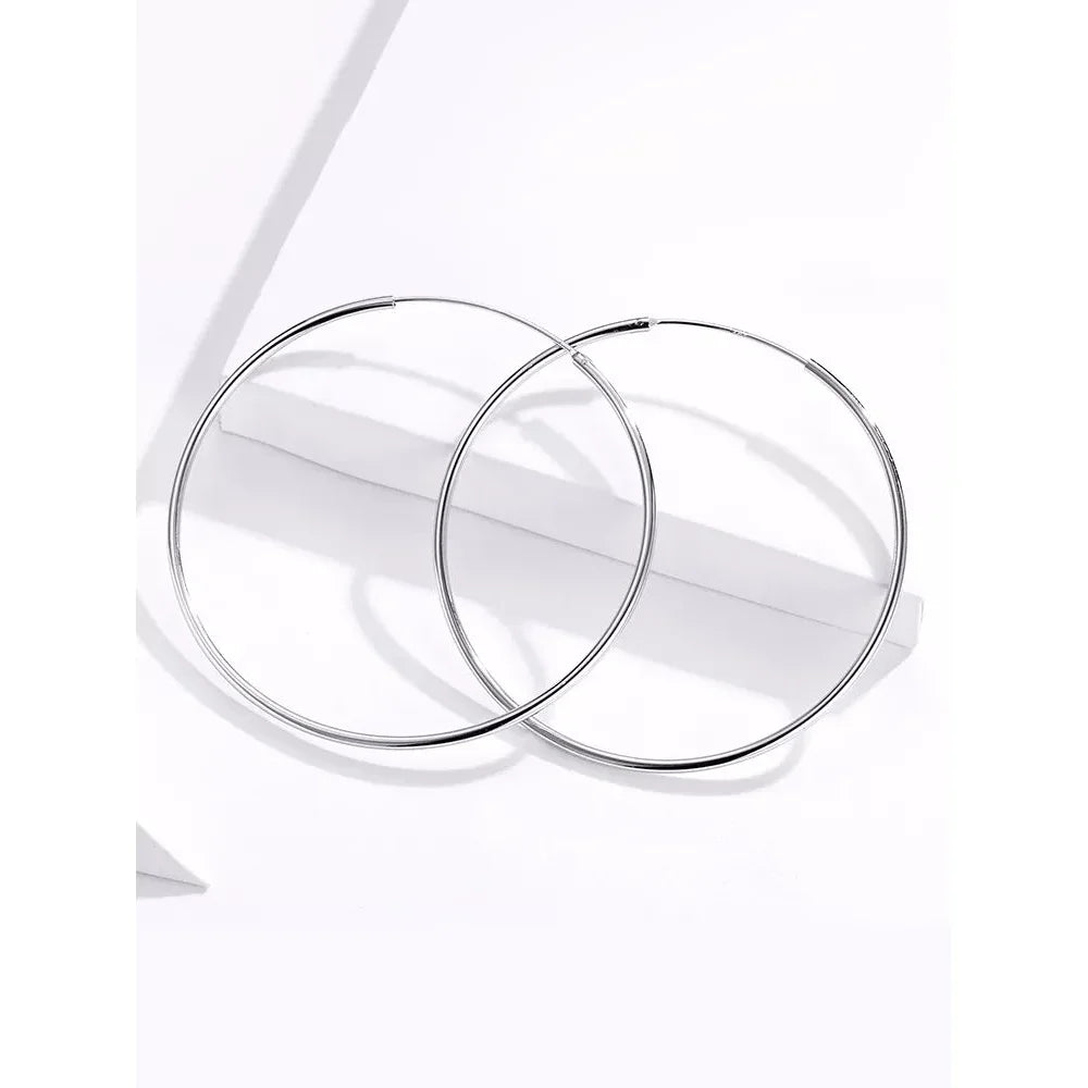 Stylish 925 Sterling Silver Large Hoop Earrings for Women - Trendy Circle Endless Huggie Big Hoops (30/40mm)