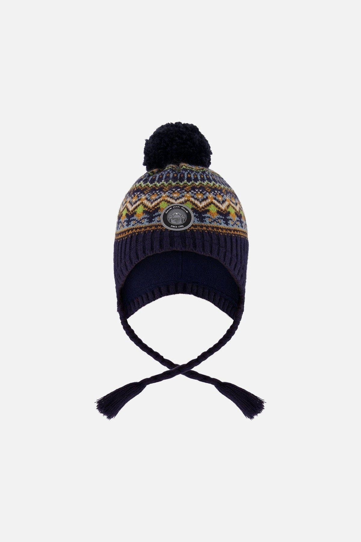 Lined Peruvian Knit Hat With Pompom Taupe And Navy