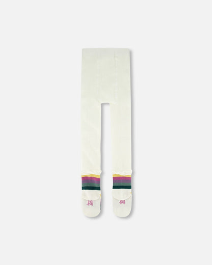 Striped Footed Knit Tights Off-White