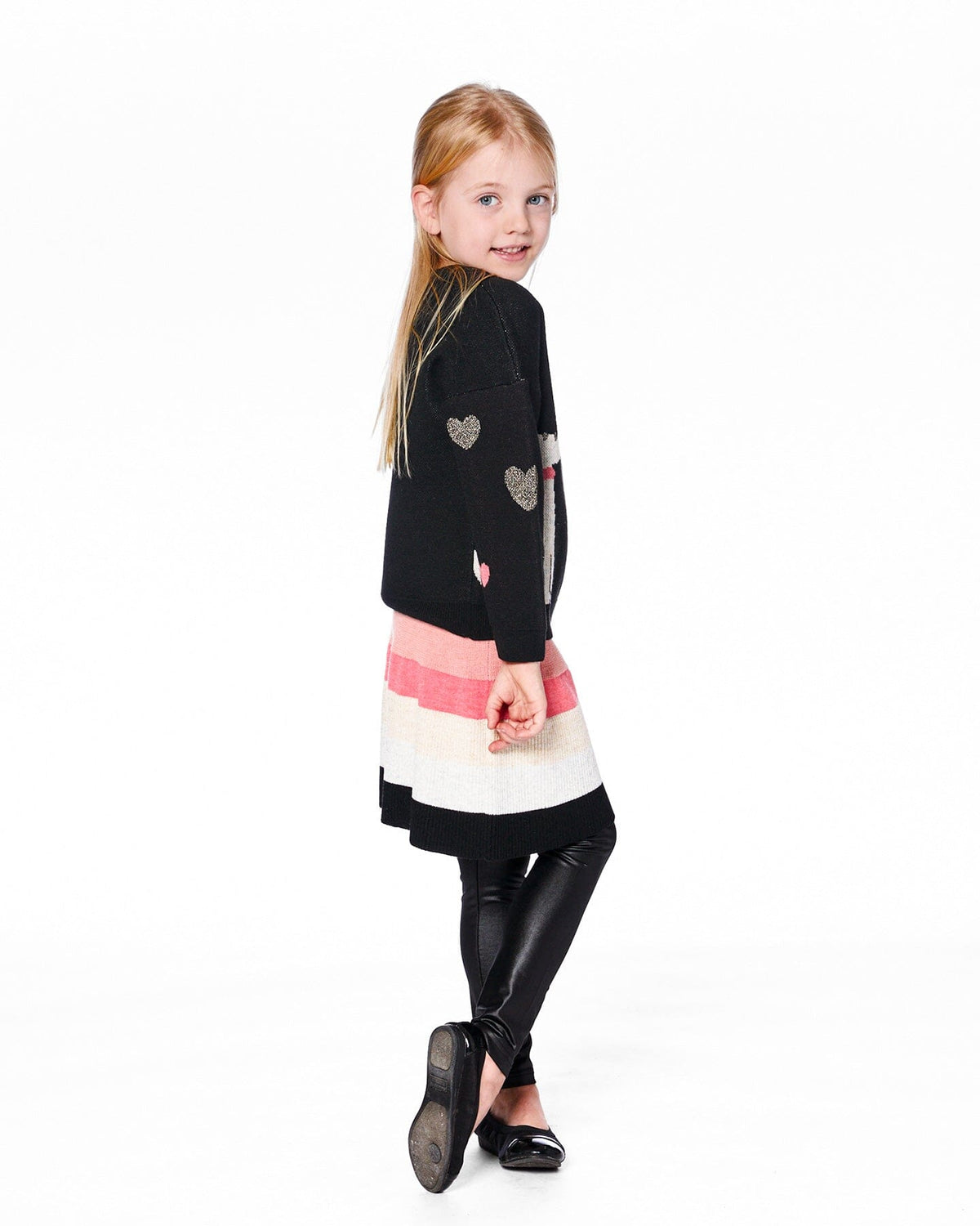 Striped Knit Skirt Beige Black And Pink