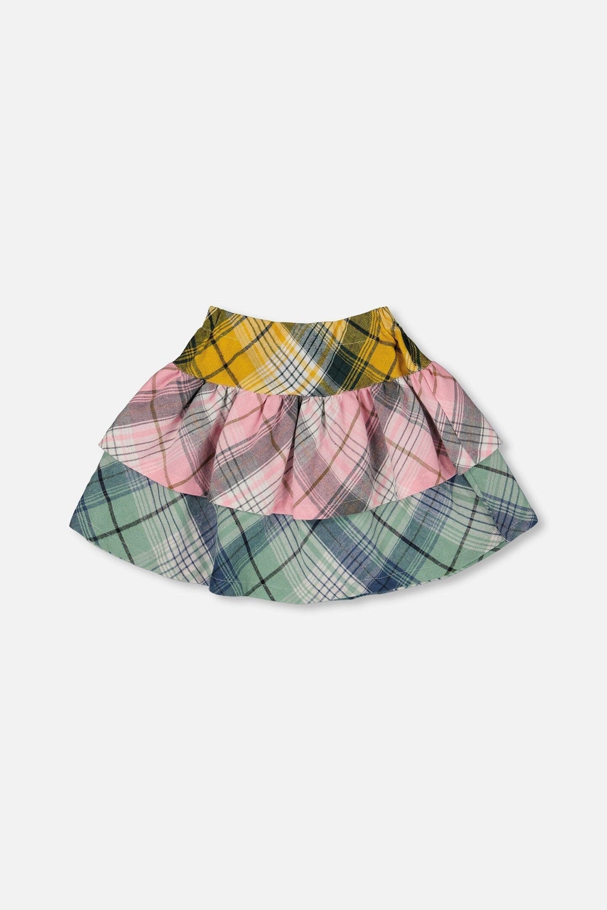 Two-Tiered Flannel Skirt Green Pink And Yellow