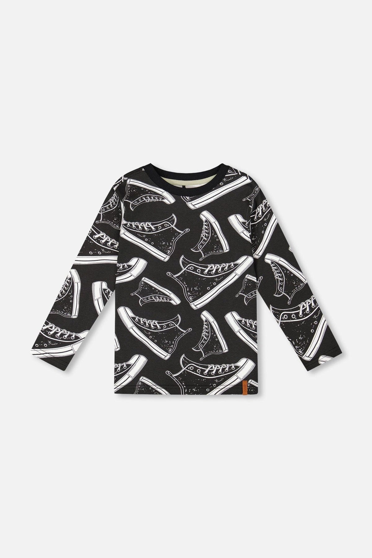 Long Sleeve Organic Cotton Allover Print Tee Black