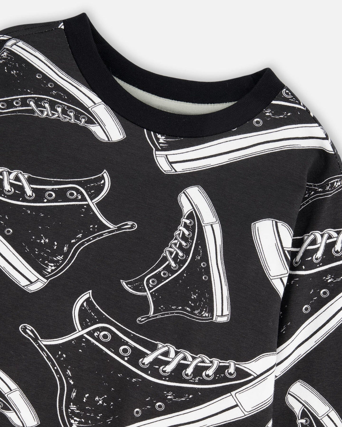 Long Sleeve Organic Cotton Allover Print Tee Black