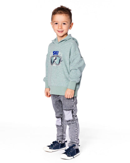 Pantalon en denim noir en molleton avec empiècement contrastant