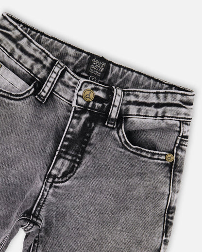 Pantalon en denim noir en molleton avec empiècement contrastant