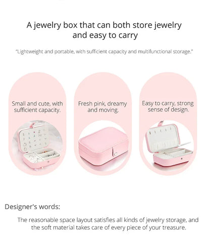 Boîte à bijoux « Treasure Keeper » en cuir synthétique rose pour bagues, colliers et plus encore