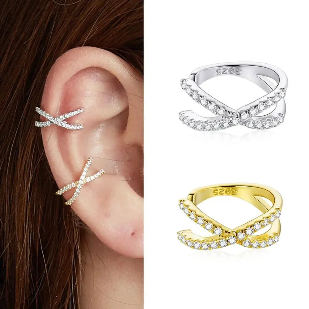 Manchette d'oreille en argent sterling 925 - Boucles d'oreilles clip élégantes couleur or pour femmes