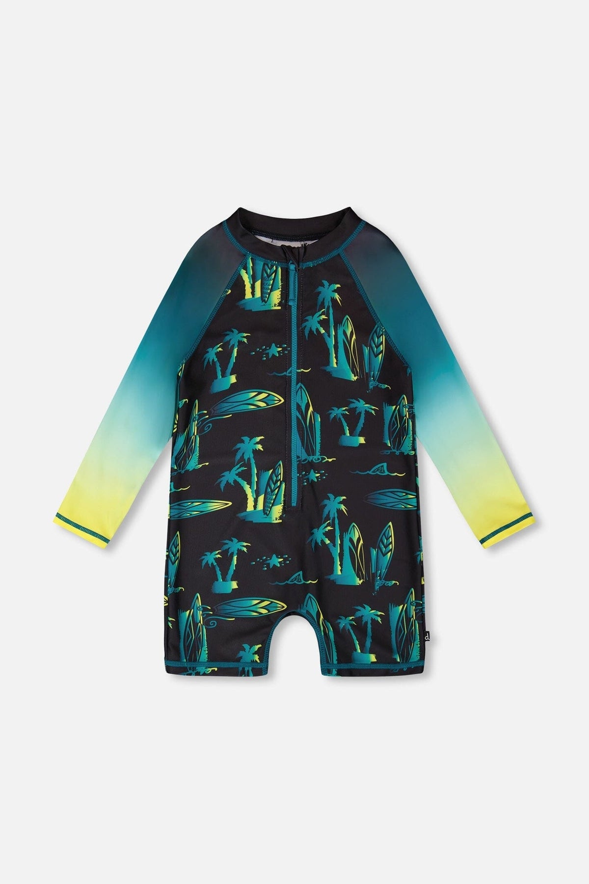 One-Piece Long Sleeve Rashguard Black Surf Print
