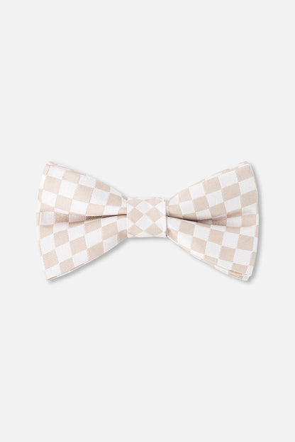 Nœud papillon à carreaux blanc et sable