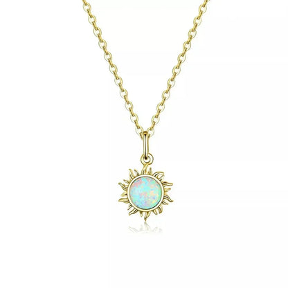 Collier avec pendentif soleil en opale blanche et argent sterling 925 - Chaîne Apollo pour femme