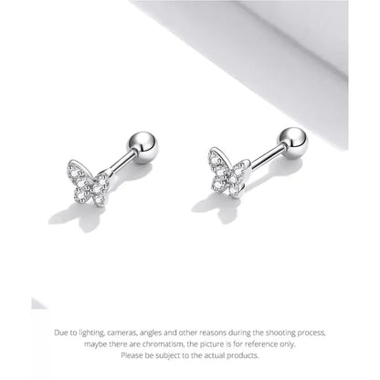 Boucles d'oreilles clous étoiles et papillons en argent sterling 925 - Bijoux délicats et raffinés