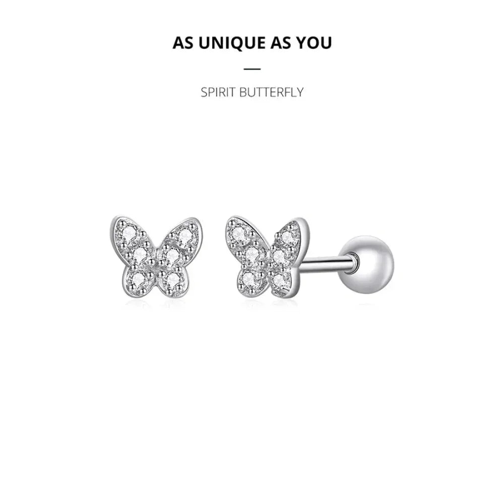 Boucles d'oreilles clous étoiles et papillons en argent sterling 925 - Bijoux délicats et raffinés