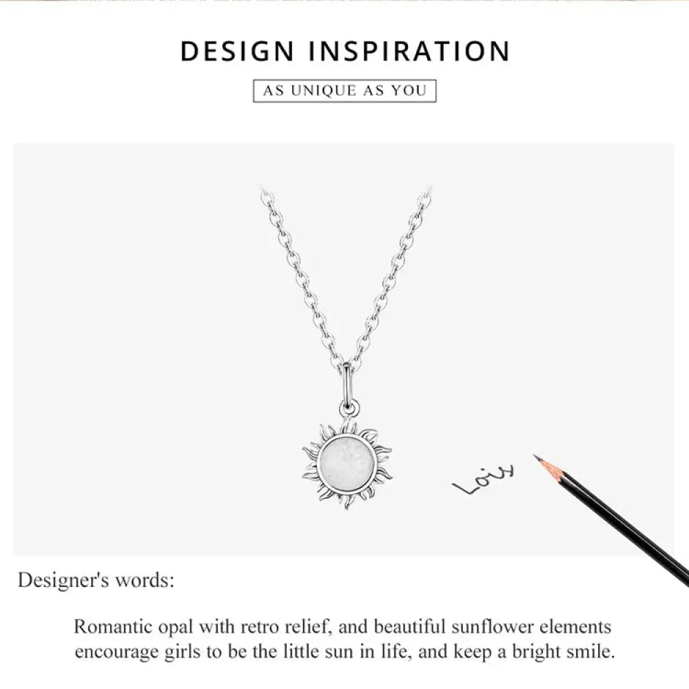 Collier avec pendentif soleil en opale blanche et argent sterling 925 - Chaîne Apollo pour femme