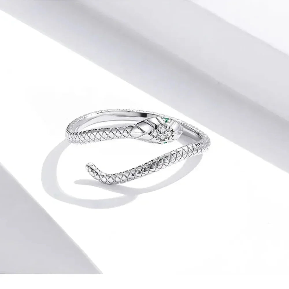 Bague Serpent Réglable en Argent Sterling 925 avec Zircon Vert - Bijou Fantaisie Disponible en 4 Couleurs