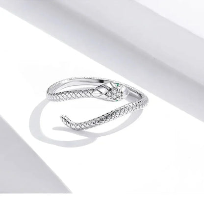 Bague Serpent Réglable en Argent Sterling 925 avec Zircon Vert - Bijou Fantaisie Disponible en 4 Couleurs