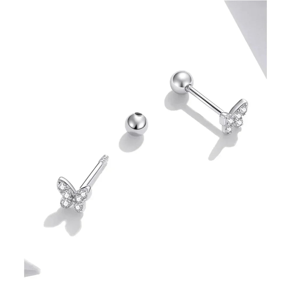 Boucles d'oreilles clous étoiles et papillons en argent sterling 925 - Bijoux délicats et raffinés