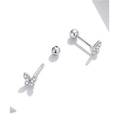 Boucles d'oreilles clous étoiles et papillons en argent sterling 925 - Bijoux délicats et raffinés