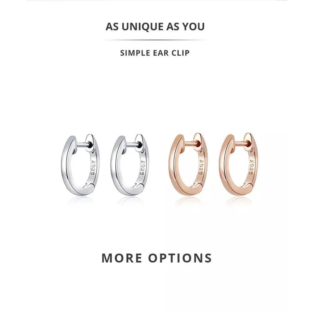 Genuine Sterling Silver Hoop Earrings - Elegant Rose Gold Color - Women's Fashion jewelry SCE808