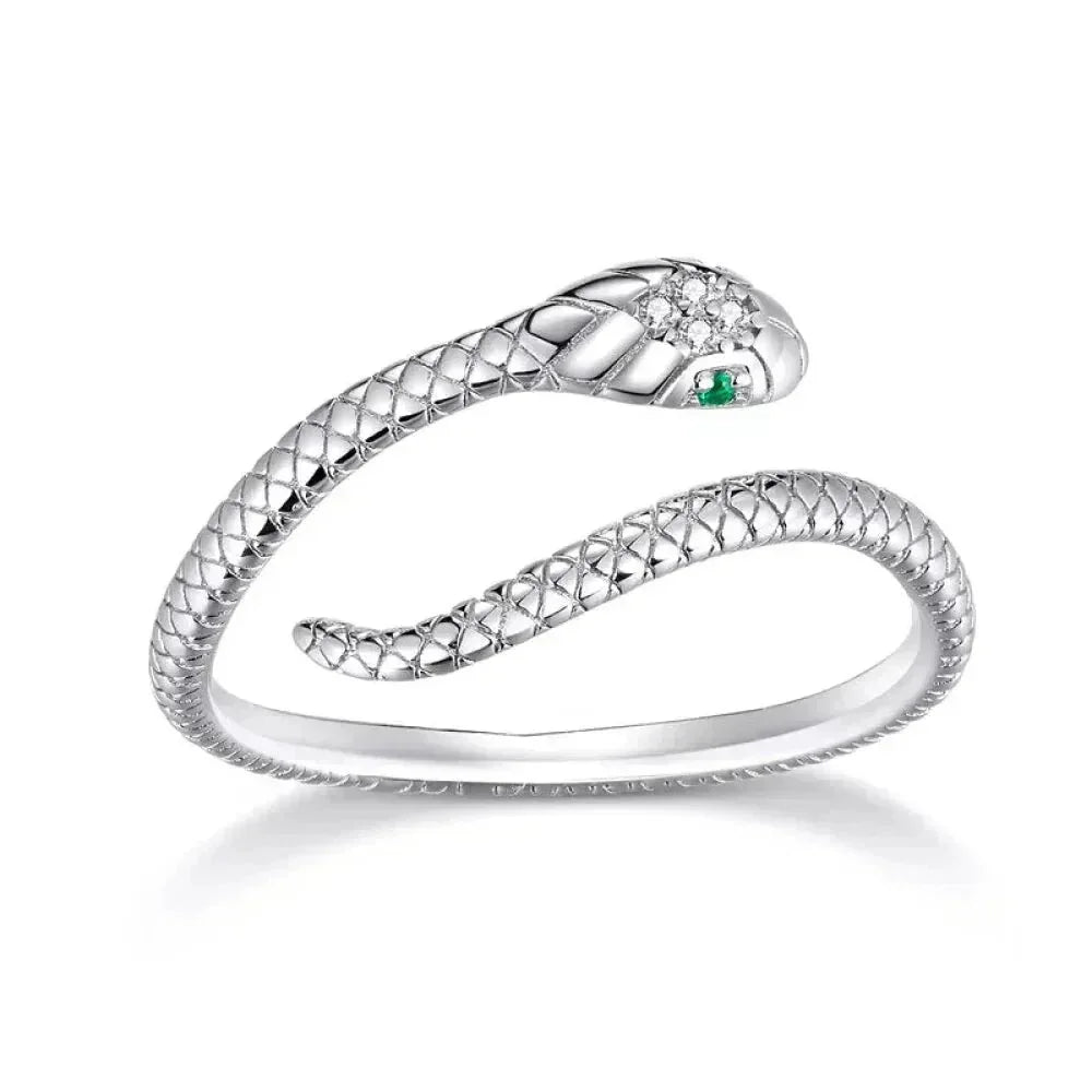 Bague Serpent Réglable en Argent Sterling 925 avec Zircon Vert - Bijou Fantaisie Disponible en 4 Couleurs
