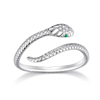 Bague Serpent Réglable en Argent Sterling 925 avec Zircon Vert - Bijou Fantaisie Disponible en 4 Couleurs