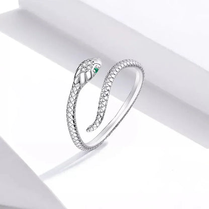 Bague Serpent Réglable en Argent Sterling 925 avec Zircon Vert - Bijou Fantaisie Disponible en 4 Couleurs