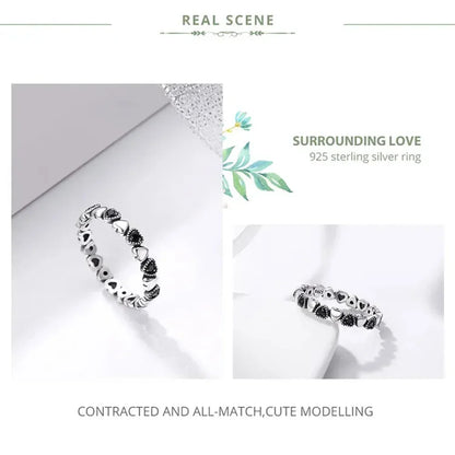 Bague en argent sterling 925 avec étoiles et cœurs