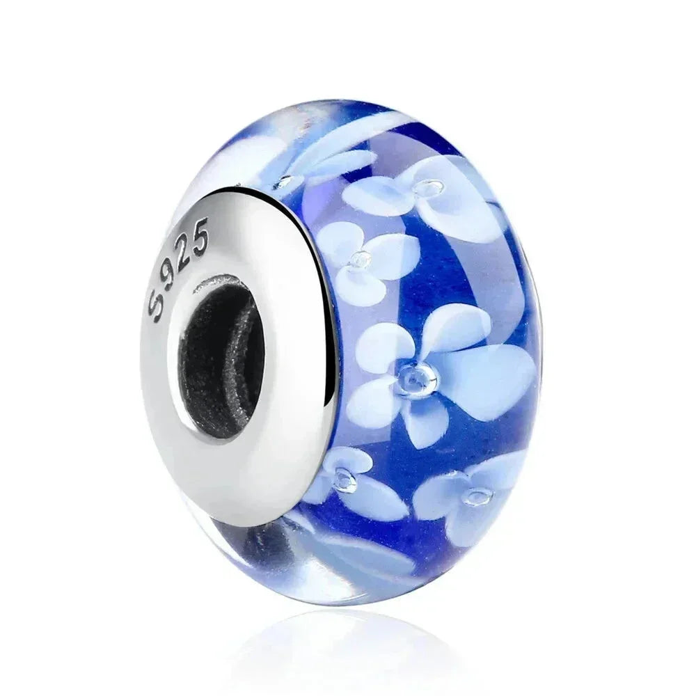 925 Sterling Silver Pink Flower Murano Glass Beads - Diy Bracelet Charms For A Festive Touch (Scz001)