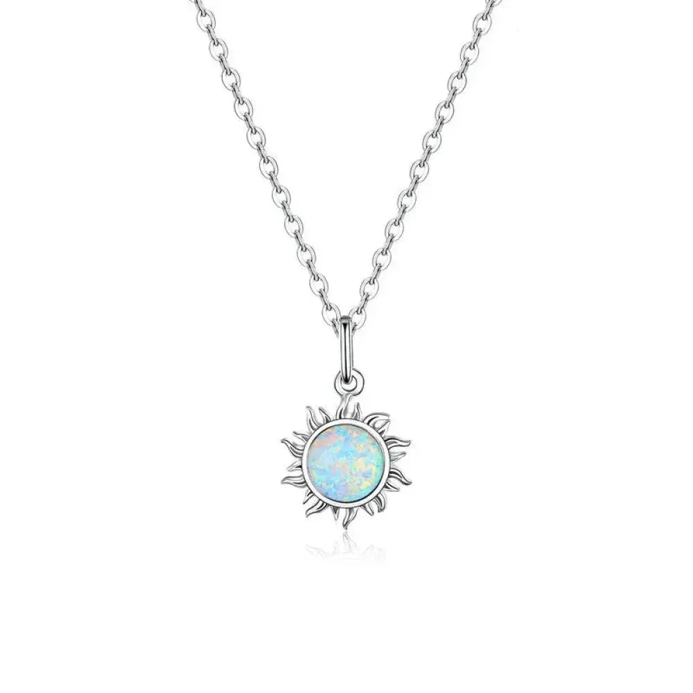 Collier avec pendentif soleil en opale blanche et argent sterling 925 - Chaîne Apollo pour femme