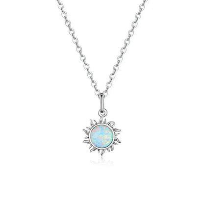 Collier avec pendentif soleil en opale blanche et argent sterling 925 - Chaîne Apollo pour femme