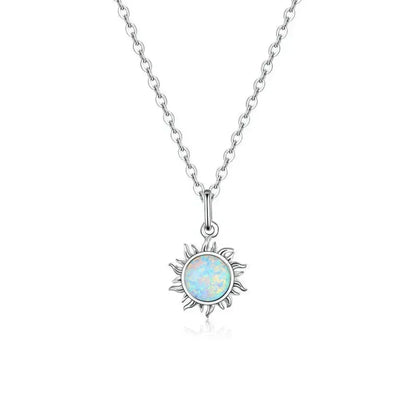 Collier avec pendentif soleil en opale blanche et argent sterling 925 - Chaîne Apollo pour femme