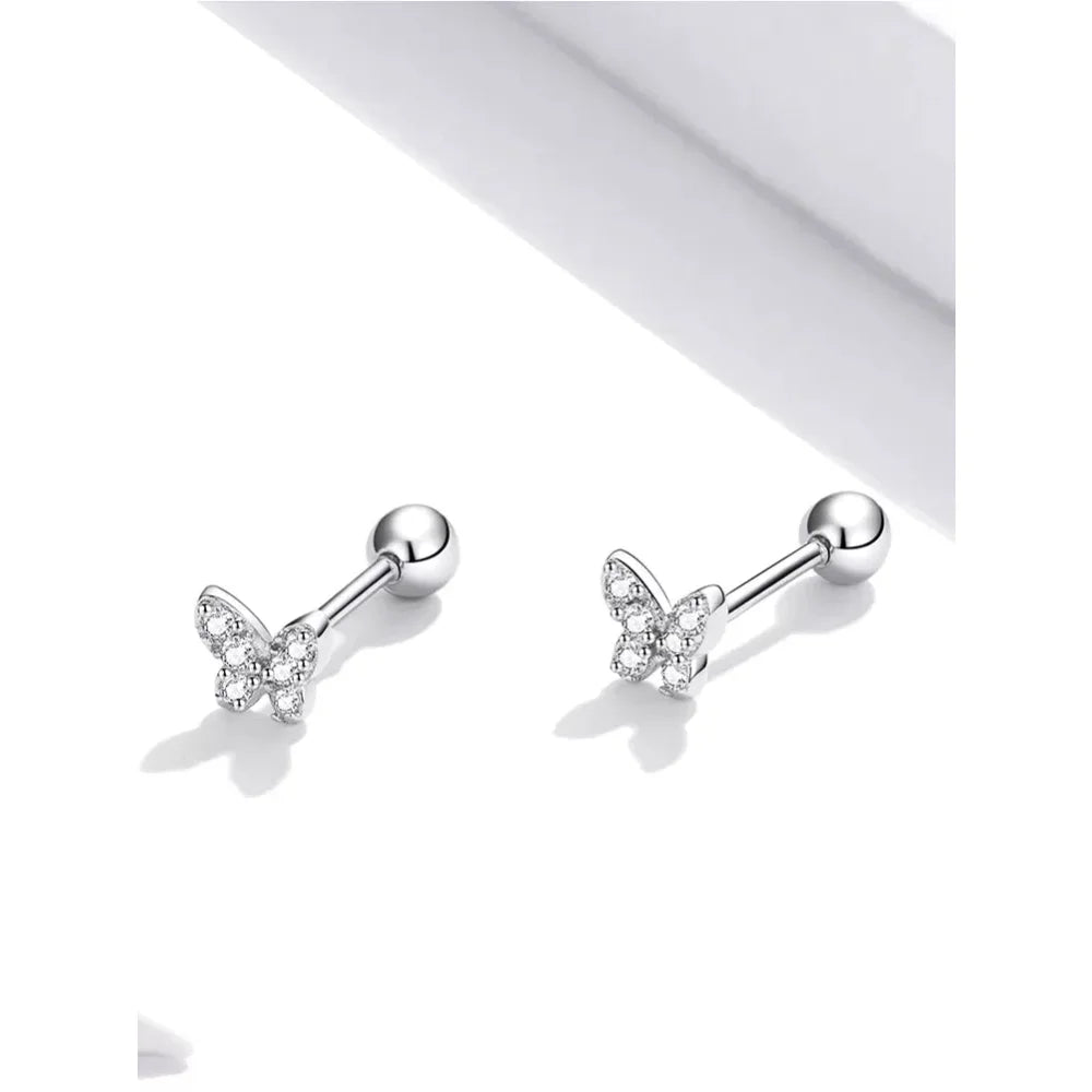 Boucles d'oreilles clous étoiles et papillons en argent sterling 925 - Bijoux délicats et raffinés
