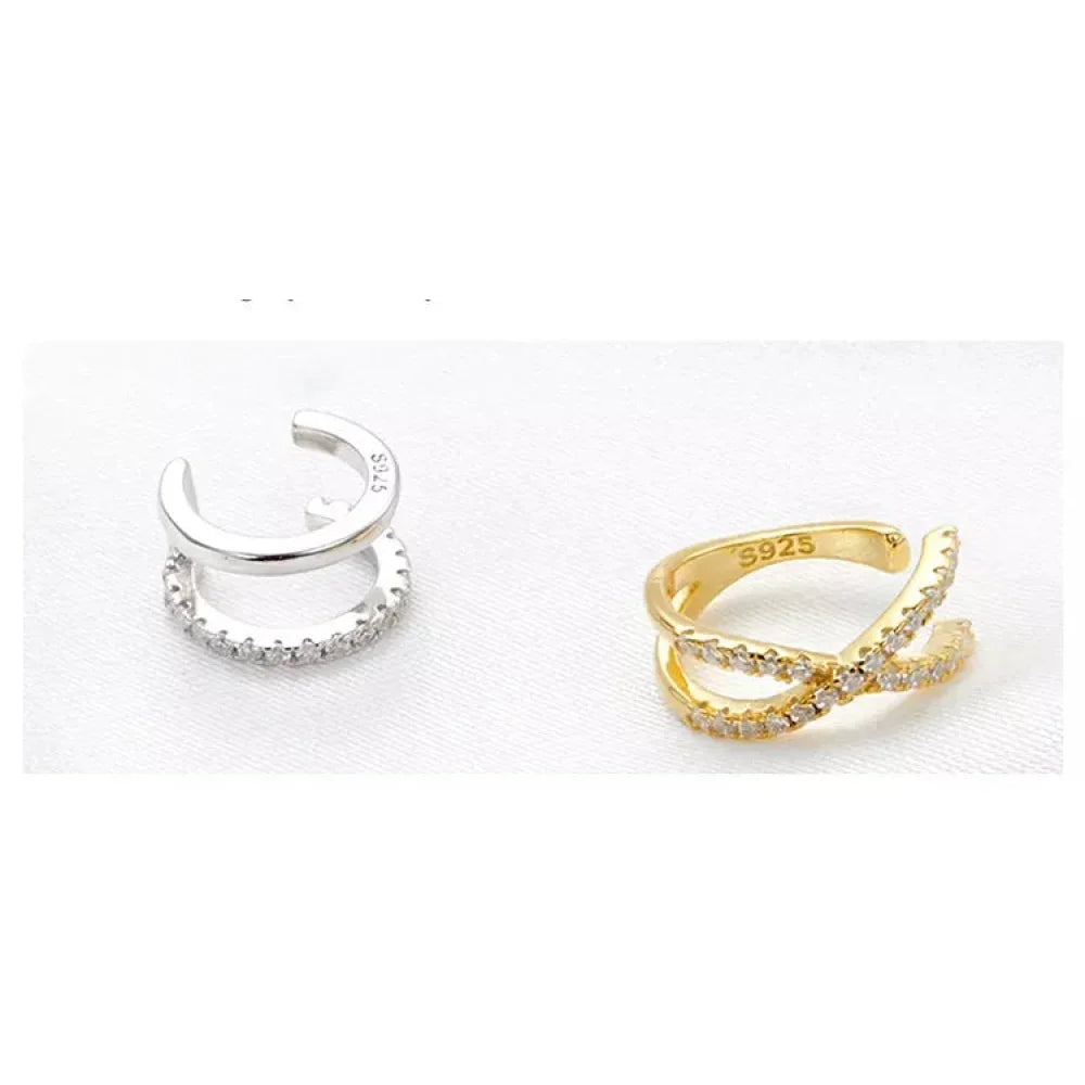 Manchette d'oreille en argent sterling 925 - Boucles d'oreilles clip élégantes couleur or pour femmes